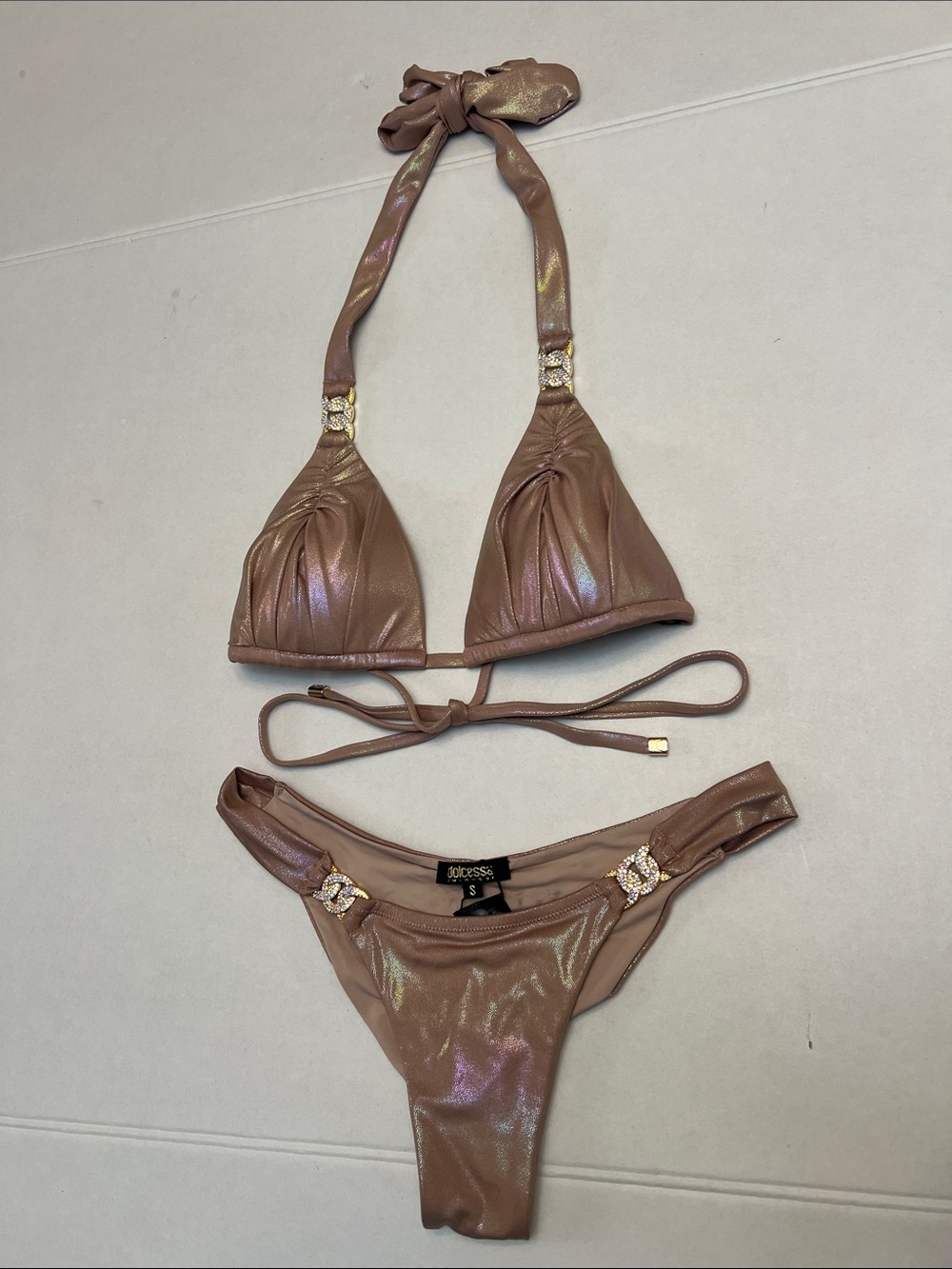 DOLCESSA TAUPE SHINE OPHIDIA METALLIC   BIKINI SET TOP MEDIUM BOTTOMS SMALL - Picture 2 of 15
